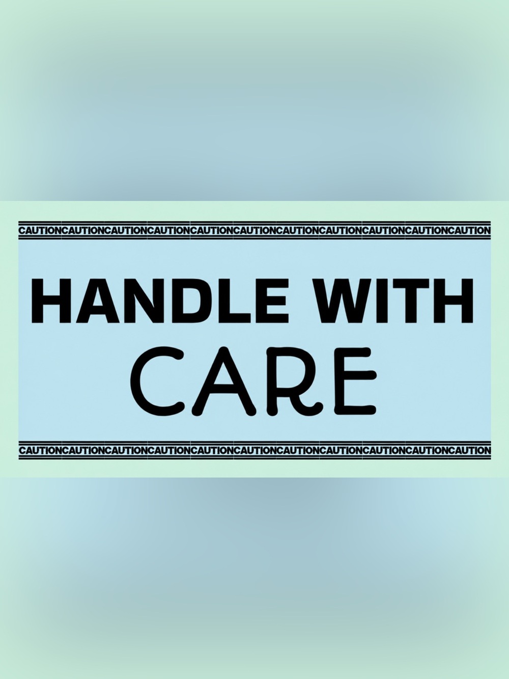 50 STICKERS - 2” x 1” RECTANGLE - “CAUTION - HANDLE WITH CARE” - BLUE
